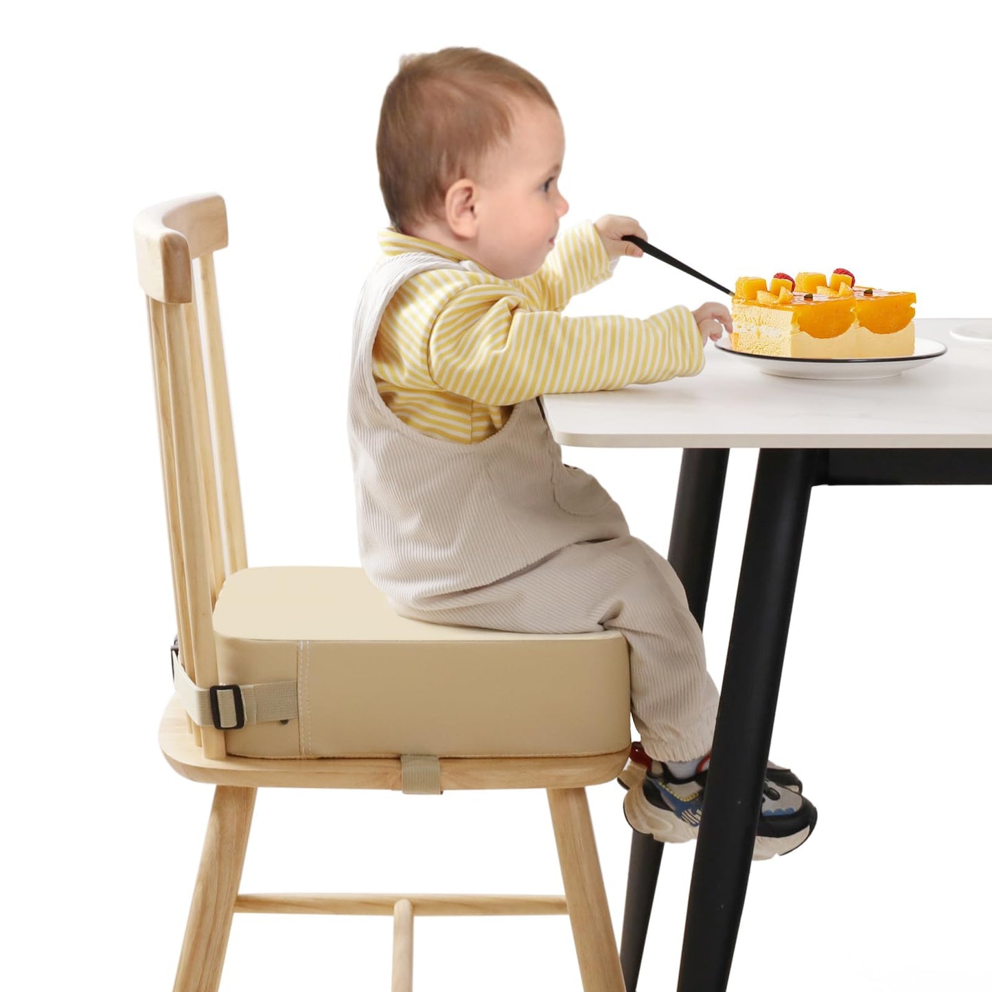 Toddler Booster Seat for Kitchen Chair, Non-Slip Kids Dining Table Booster Seat with Adjustable Safer Straps, Portable Baby Eating Travel Increasing Cushion