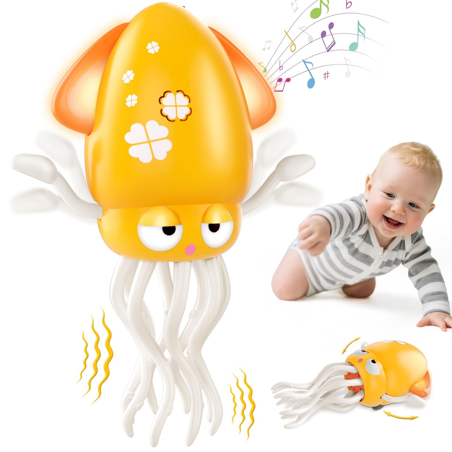 Baby Dancing Octopus Toy for 1 2 3 4 5 Year Old Boy Girl, Baby Tummy Time Electric Crawling Octopus Toys 12-18 Months, Dancing Squid Toy for Walking Toddlers, Kids 1st Birthday Gifts, Green