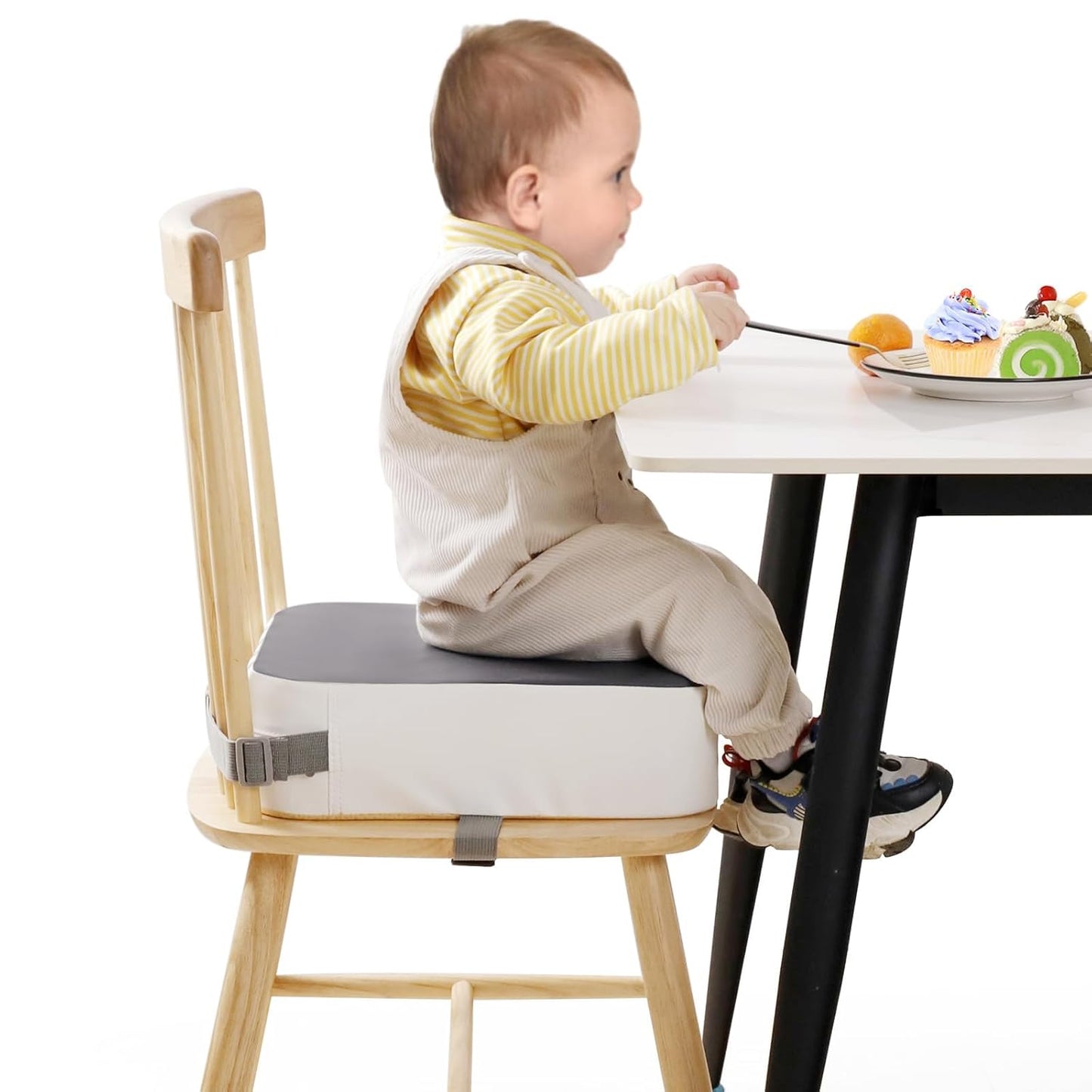 Toddler Booster Seat for Kitchen Chair, Non-Slip Kids Dining Table Booster Seat with Adjustable Safer Straps, Portable Baby Eating Travel Increasing Cushion