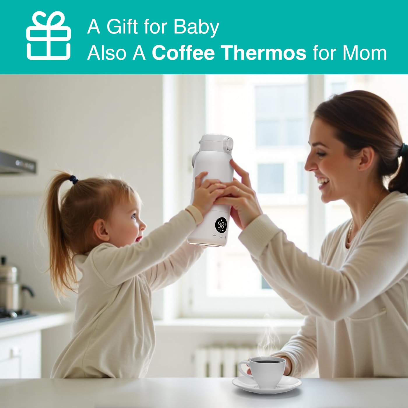 Portable Bottle Warmer – Fast Heating Milk Warmer for Travel, Breast Milk & Formula, 17oz Leak-Proof Stainless Steel, IPX6 Waterproof, Rechargeable with Long Battery Life