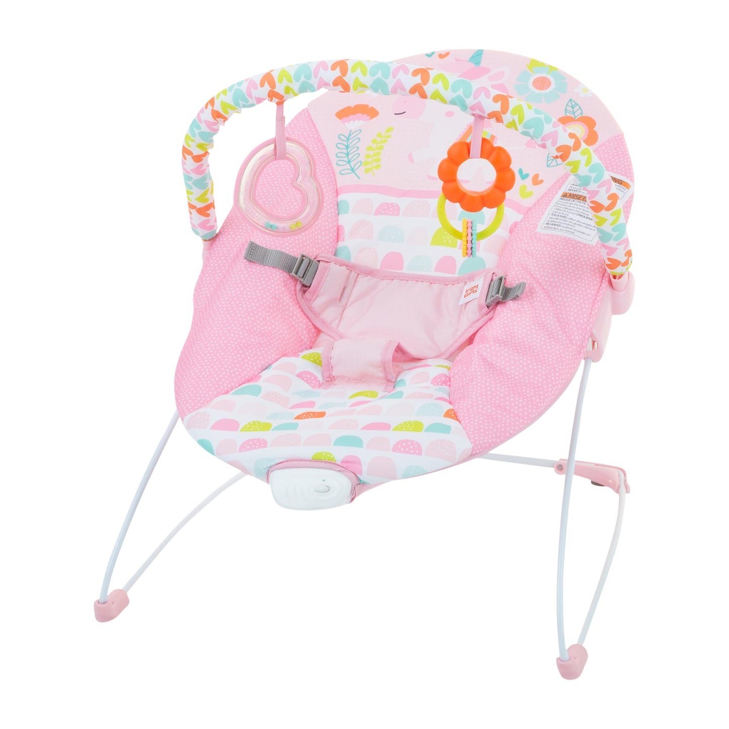Bright Starts Baby Bouncer Soothing Vibrations Infant Seat - Removable -Toy Bar, Nonslip Feet, 0-6 Months Up to 20 lbs (Safari Fun)