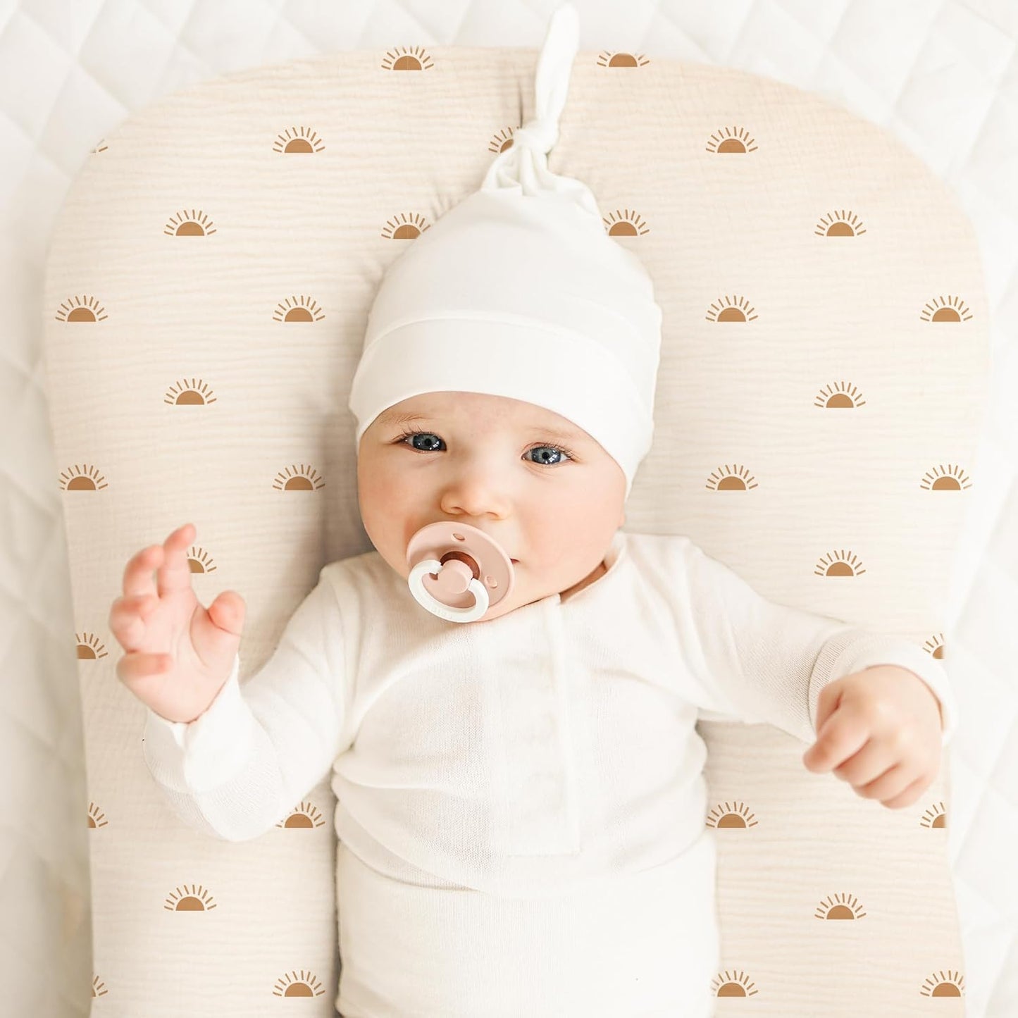 Konssy Muslin Baby Lounger Cover 2 Pack, 100% Cotton Newborn Lounger Cover, Soft and Breathable Baby Nest Slipcover for Boys Girls (Camel,Sun)