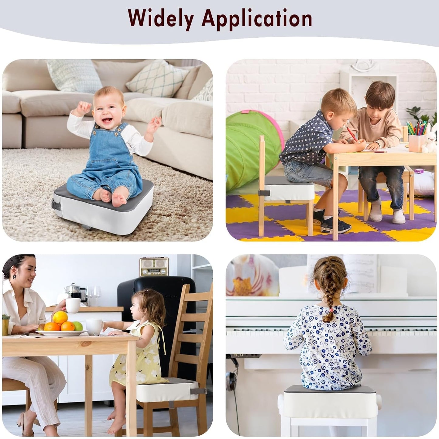 Toddler Booster Seat for Kitchen Chair, Non-Slip Kids Dining Table Booster Seat with Adjustable Safer Straps, Portable Baby Eating Travel Increasing Cushion