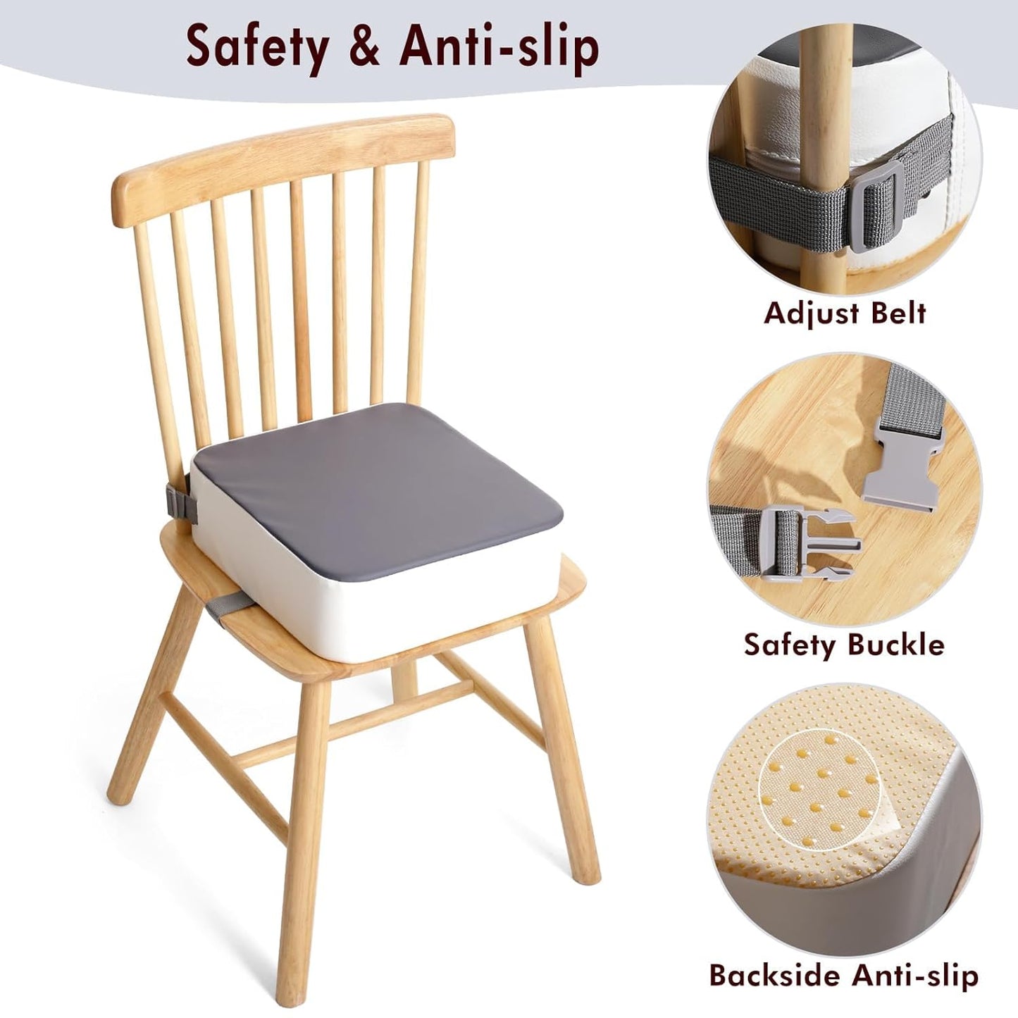 Toddler Booster Seat for Kitchen Chair, Non-Slip Kids Dining Table Booster Seat with Adjustable Safer Straps, Portable Baby Eating Travel Increasing Cushion