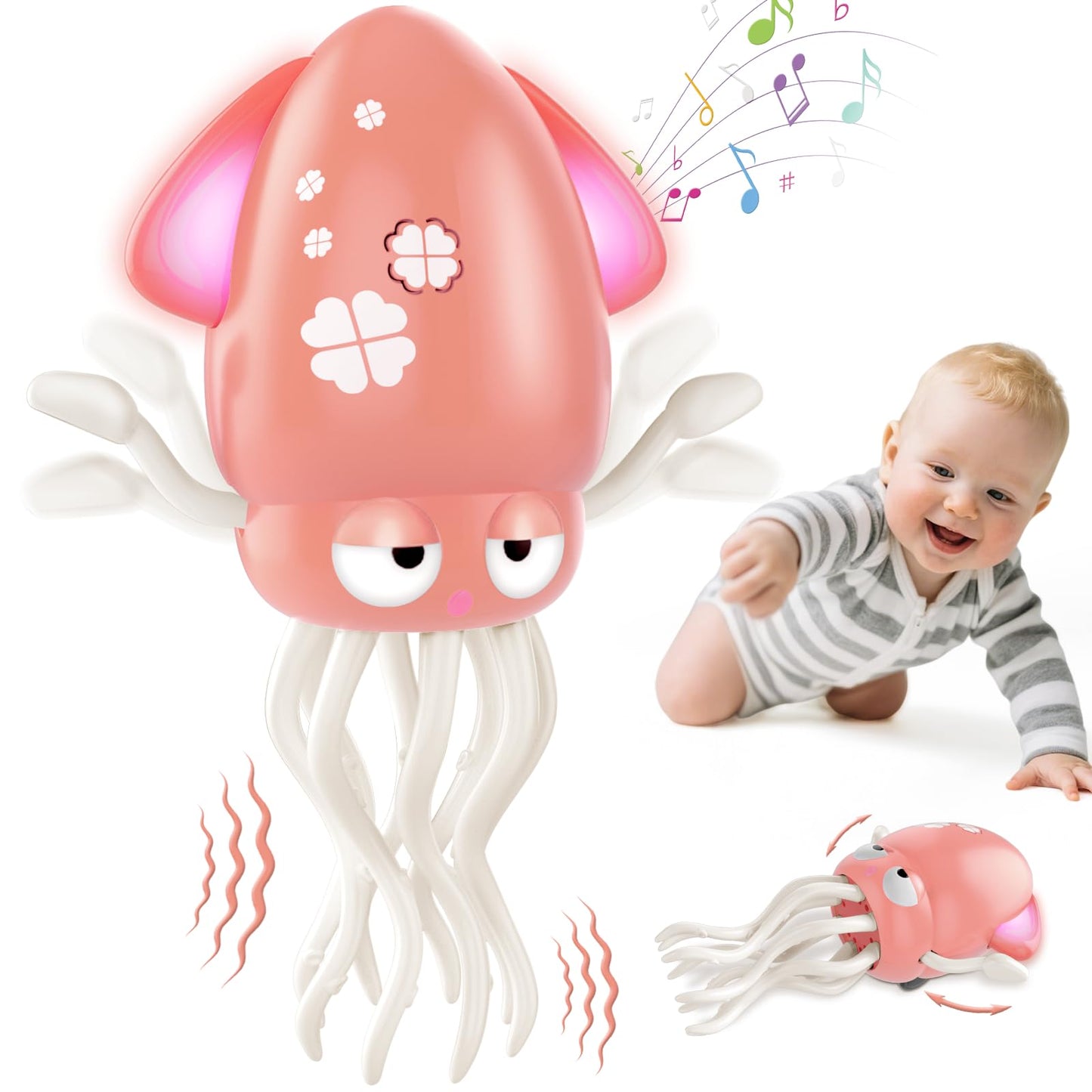 Baby Dancing Octopus Toy for 1 2 3 4 5 Year Old Boy Girl, Baby Tummy Time Electric Crawling Octopus Toys 12-18 Months, Dancing Squid Toy for Walking Toddlers, Kids 1st Birthday Gifts, Green