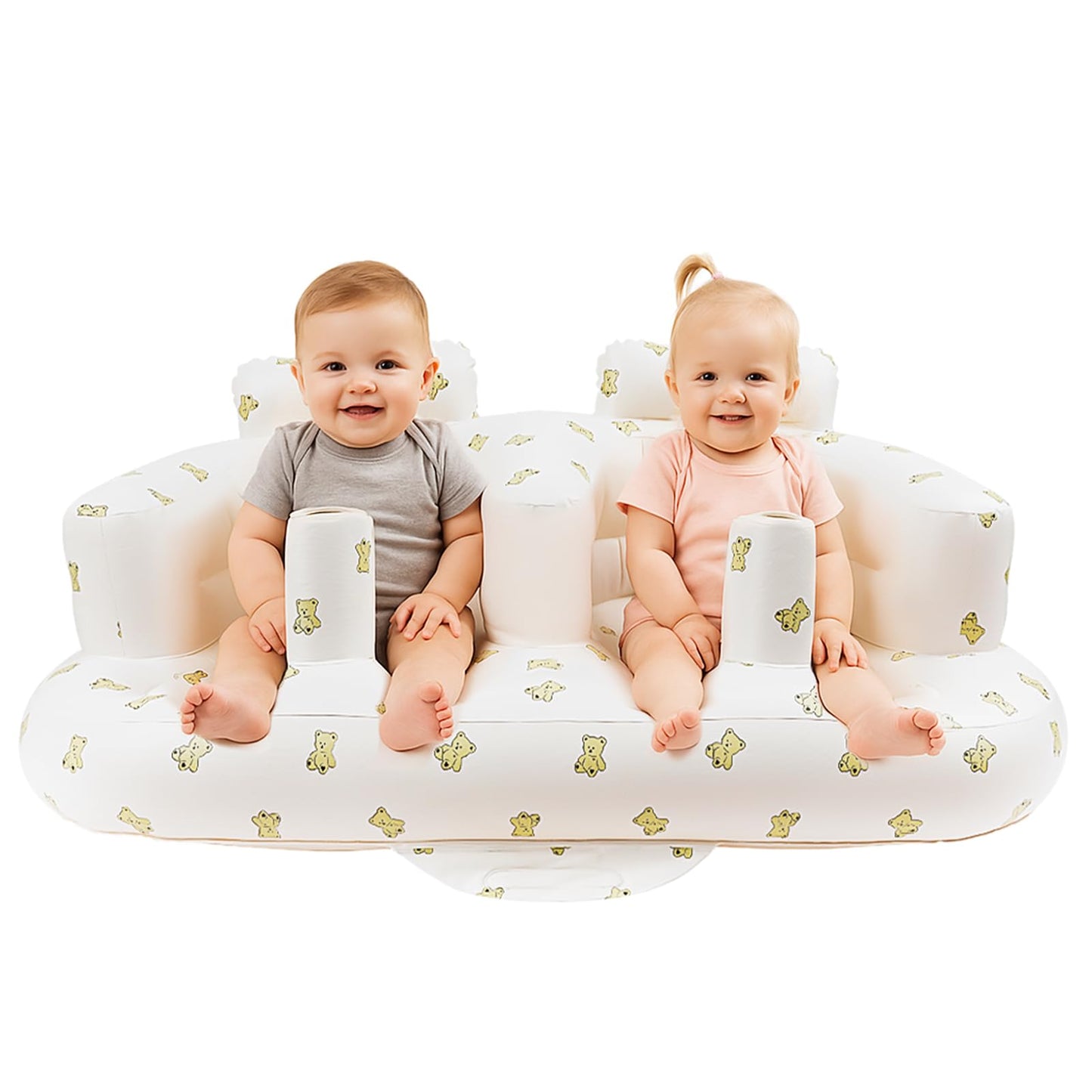 Inflatable Baby Seat for Babies 3 Months & Up, Baby Floor Seats for Sitting Up, Baby Seats for Infants, Blow Up Baby Chair with Built in Air Pump - Bear