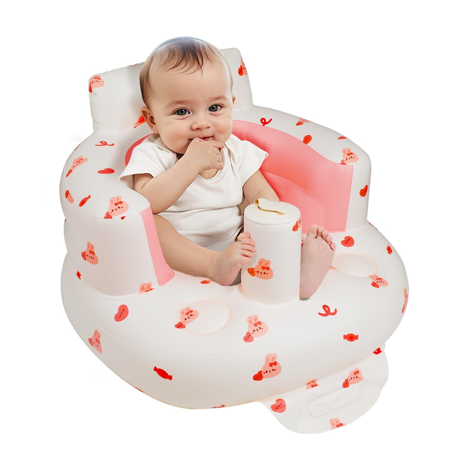 Inflatable Baby Seat for Babies 3 Months & Up, Baby Floor Seats for Sitting Up, Baby Seats for Infants, Blow Up Baby Chair with Built in Air Pump - Bear
