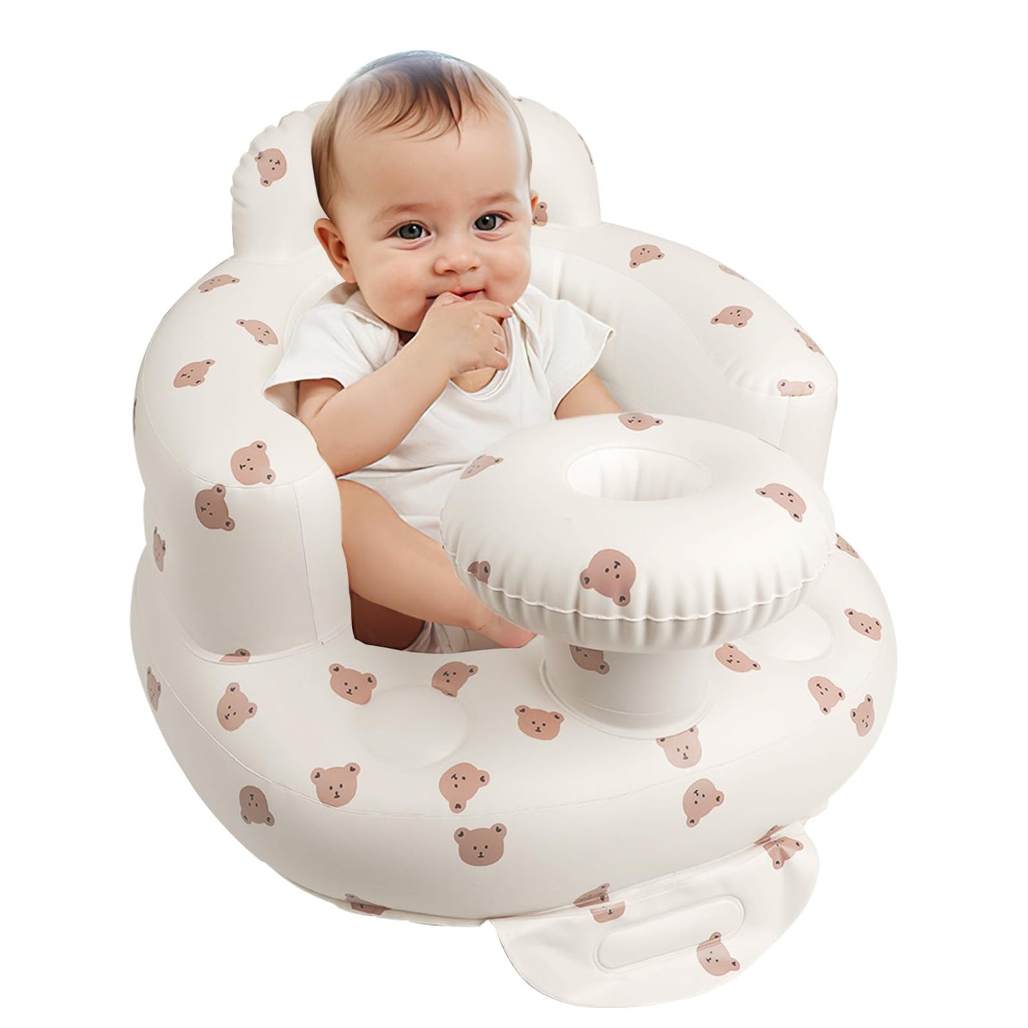 Inflatable Baby Seat for Babies 3 Months & Up, Baby Floor Seats for Sitting Up, Baby Seats for Infants, Blow Up Baby Chair with Built in Air Pump - Bear