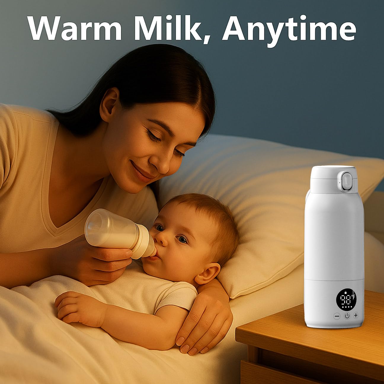 Portable Bottle Warmer – Fast Heating Milk Warmer for Travel, Breast Milk & Formula, 17oz Leak-Proof Stainless Steel, IPX6 Waterproof, Rechargeable with Long Battery Life