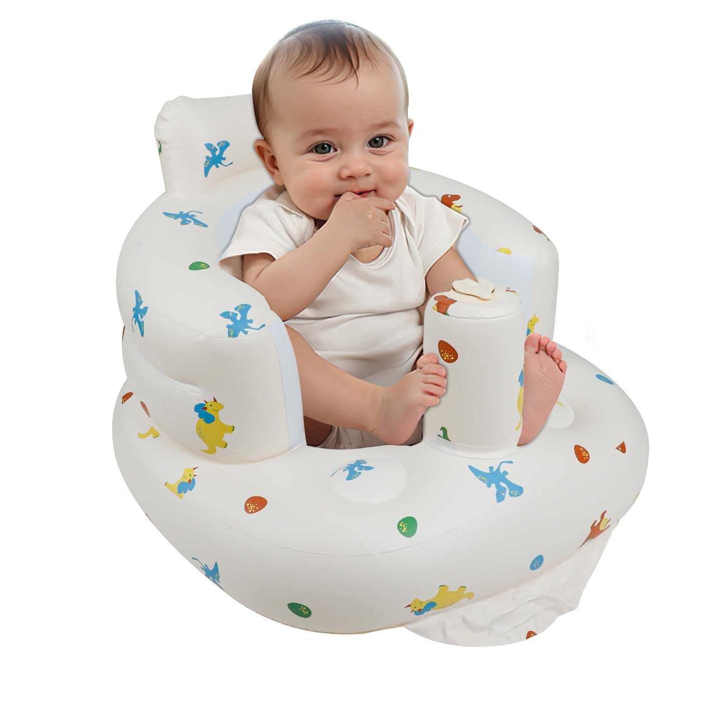 Inflatable Baby Seat for Babies 3 Months & Up, Baby Floor Seats for Sitting Up, Baby Seats for Infants, Blow Up Baby Chair with Built in Air Pump - Bear