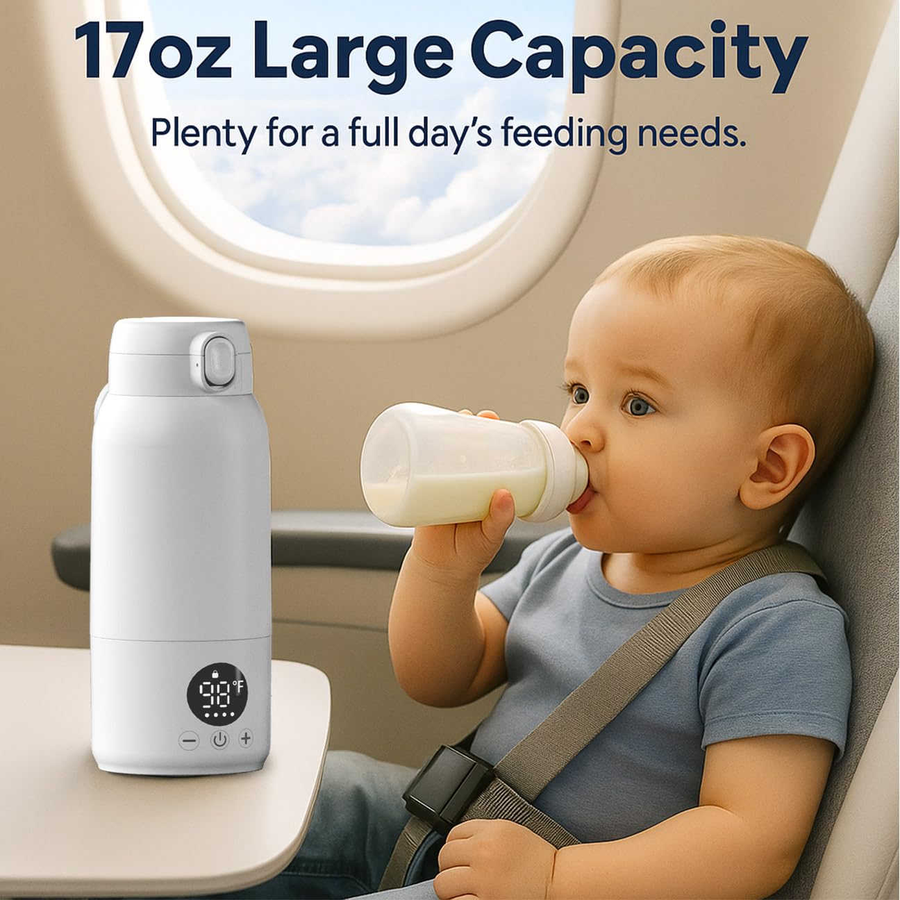 Portable Bottle Warmer – Fast Heating Milk Warmer for Travel, Breast Milk & Formula, 17oz Leak-Proof Stainless Steel, IPX6 Waterproof, Rechargeable with Long Battery Life