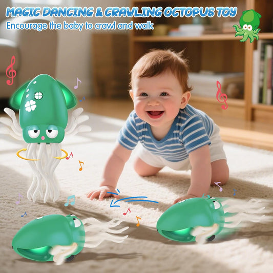 Baby Dancing Octopus Toy for 1 2 3 4 5 Year Old Boy Girl, Baby Tummy Time Electric Crawling Octopus Toys 12-18 Months, Dancing Squid Toy for Walking Toddlers, Kids 1st Birthday Gifts, Green