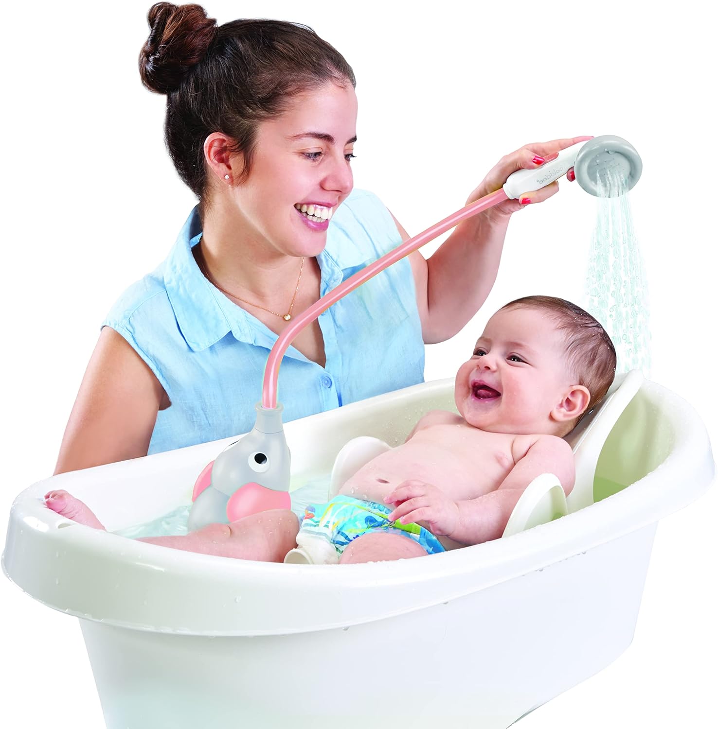 Yookidoo Baby Bath Shower Head - Elephant Bath Toy and Trunk Spout Rinser - for Newborn Babies in Tub Or Sink (Pink)