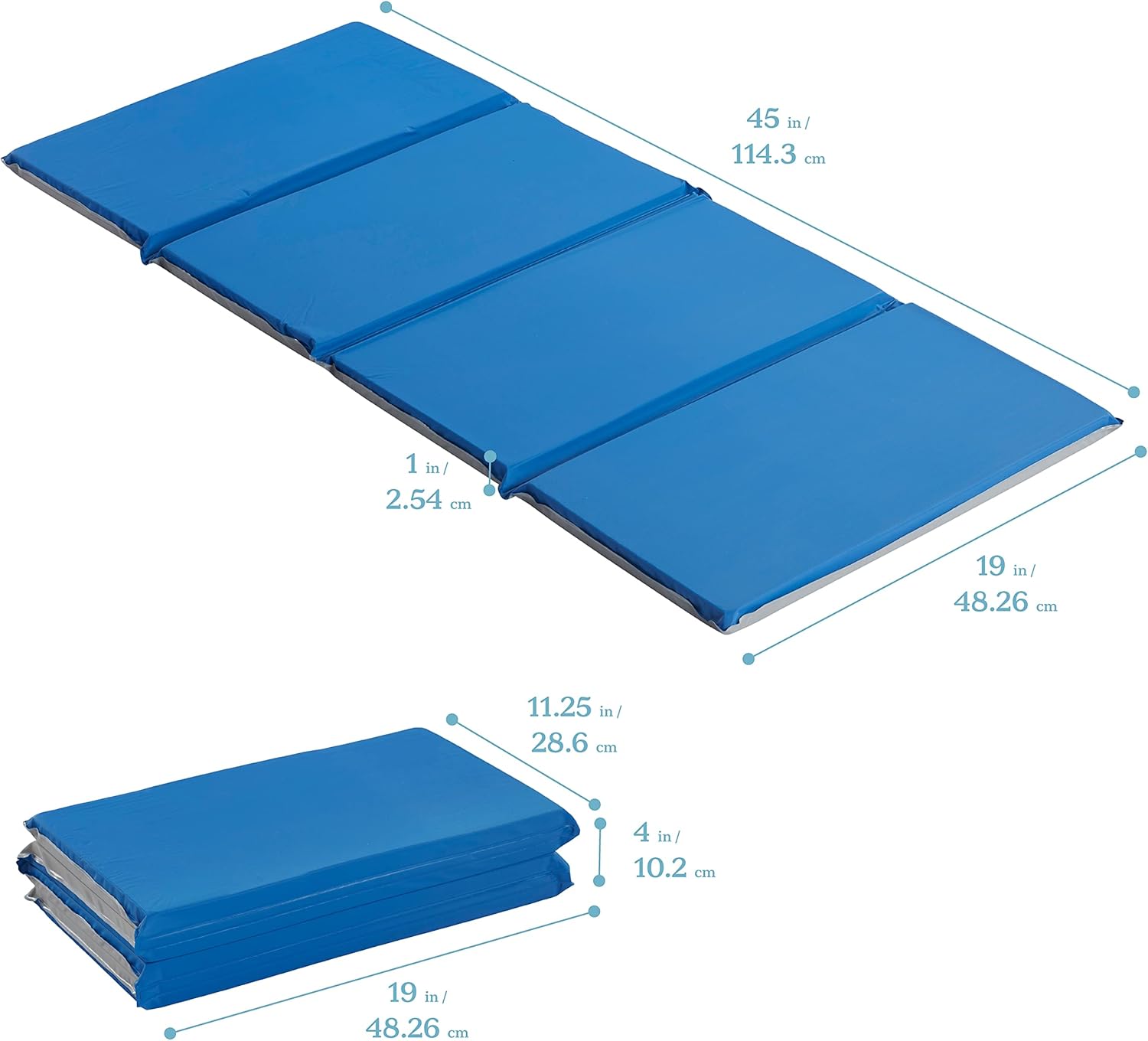ECR4Kids Everyday Folding Rest Mat, 4-Section, 1in, Classroom Furniture, Blue/Grey