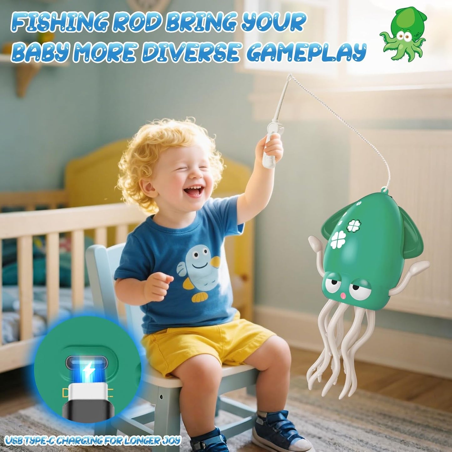 Baby Dancing Octopus Toy for 1 2 3 4 5 Year Old Boy Girl, Baby Tummy Time Electric Crawling Octopus Toys 12-18 Months, Dancing Squid Toy for Walking Toddlers, Kids 1st Birthday Gifts, Green