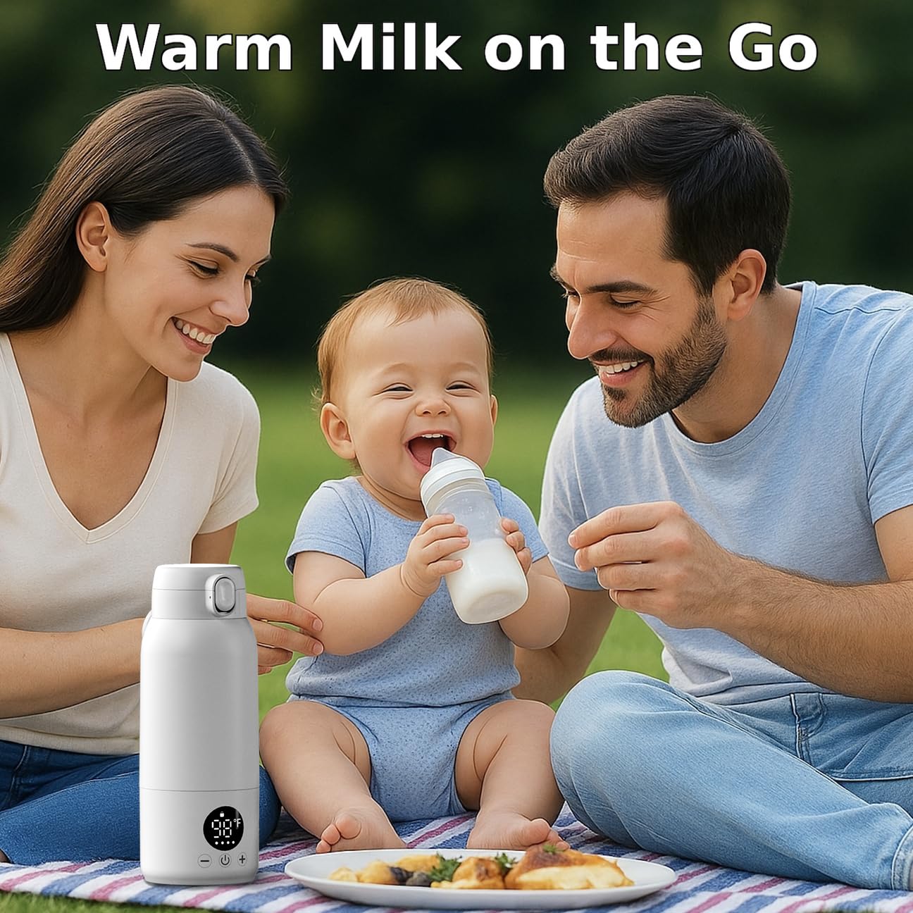 Portable Bottle Warmer – Fast Heating Milk Warmer for Travel, Breast Milk & Formula, 17oz Leak-Proof Stainless Steel, IPX6 Waterproof, Rechargeable with Long Battery Life