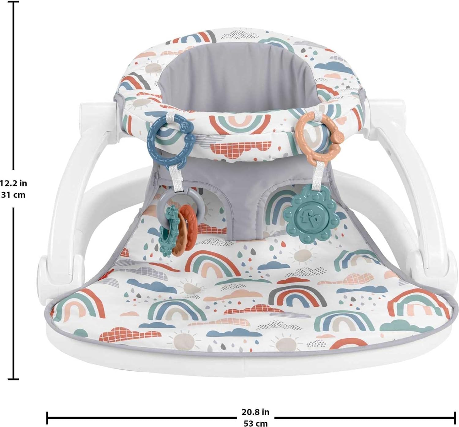 Fisher-Price Portable Baby Chair Sit-Me-Up Floor Seat with Developmental Toys & Machine Washable Seat Pad, Rainbow Showers