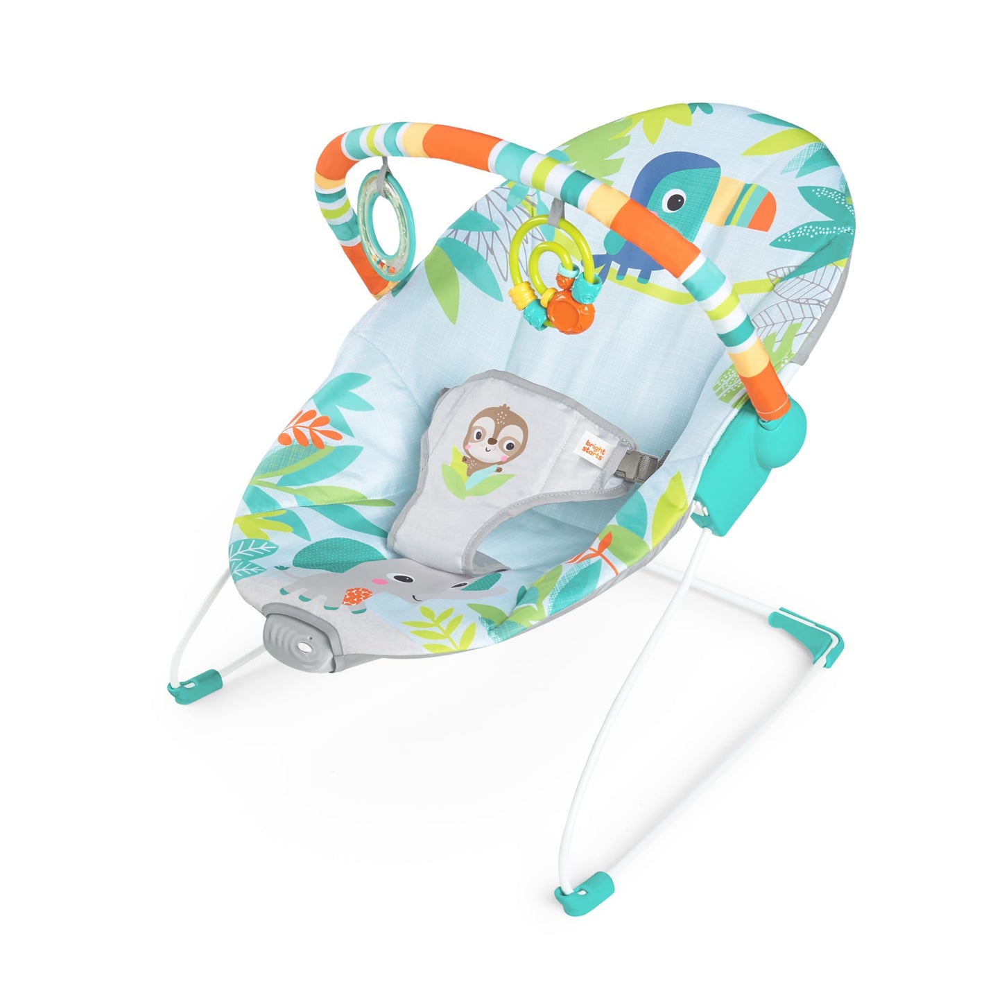 Bright Starts Baby Bouncer Soothing Vibrations Infant Seat - Removable -Toy Bar, Nonslip Feet, 0-6 Months Up to 20 lbs (Safari Fun)