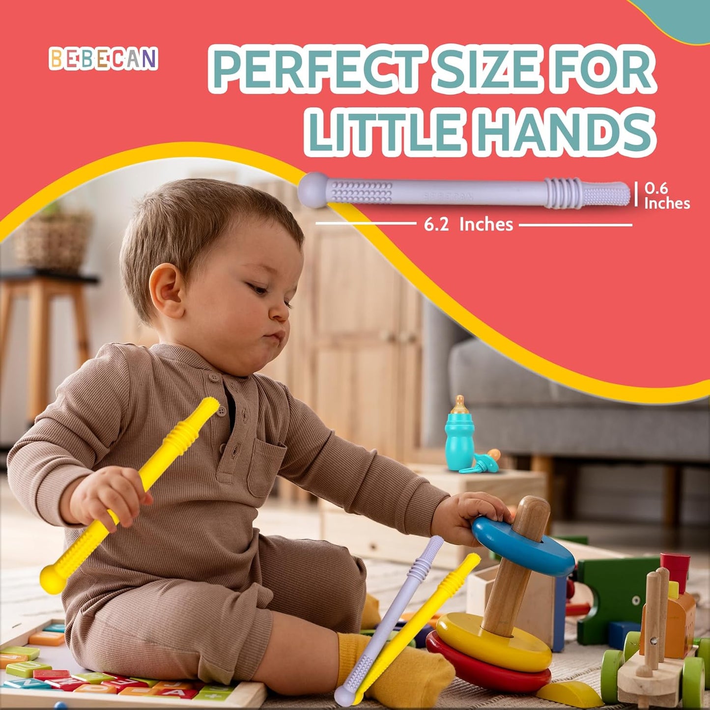 Teething Sticks for Babies 0-36 Months - Super Soft Silicone Teethers in 6 Vibrant Colors, Infant Teething Relief, Multicolored Teething Tubes Baby Gift Teethers