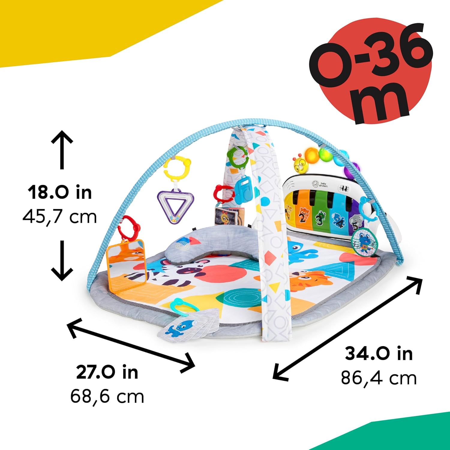 Baby Einstein 4-in-1 Kickin' Tunes Music and Language Play Gym and Piano Tummy Time Activity Mat