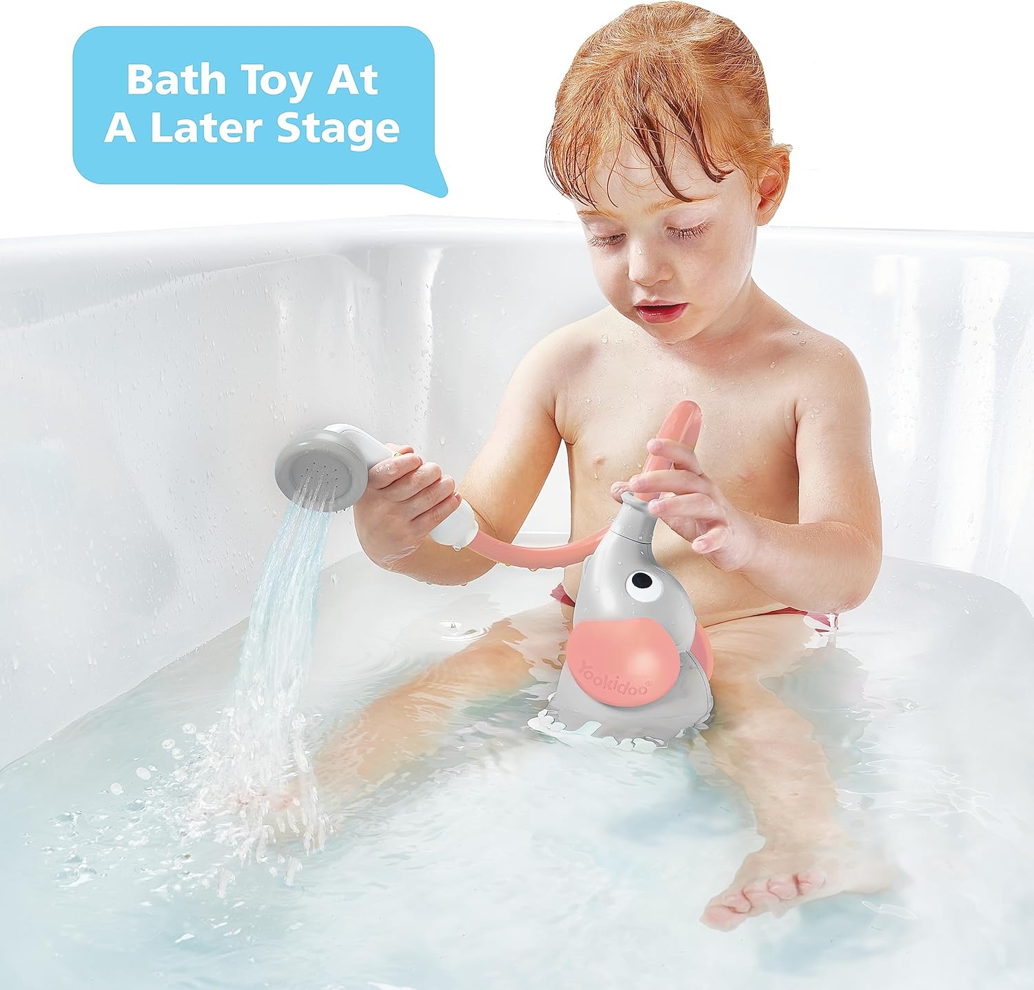 Yookidoo Baby Bath Shower Head - Elephant Bath Toy and Trunk Spout Rinser - for Newborn Babies in Tub Or Sink (Pink)