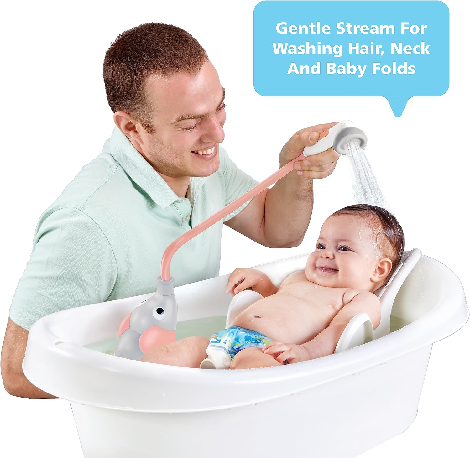 Yookidoo Baby Bath Shower Head - Elephant Bath Toy and Trunk Spout Rinser - for Newborn Babies in Tub Or Sink (Pink)